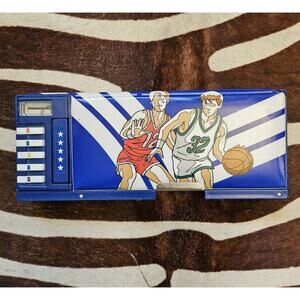 Vintage 1989 Sanrio Pop Up Pencil Box Case Compartment Blue Basketball
